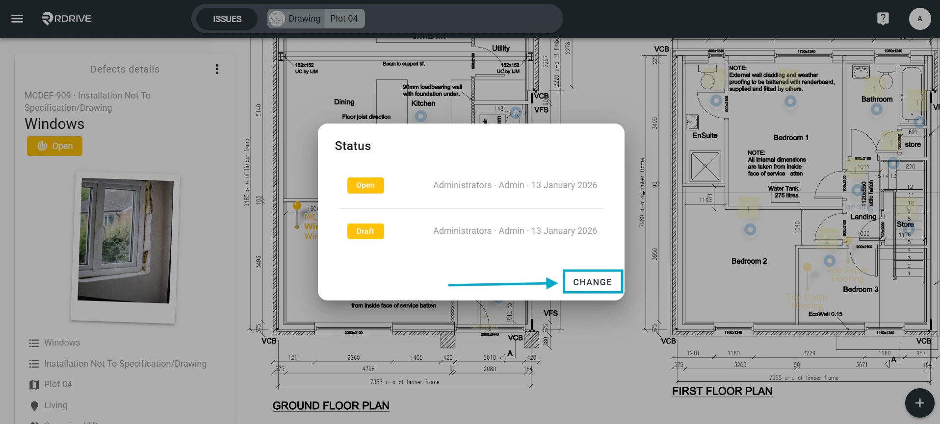 How do I update the status of an issue/defect/record?