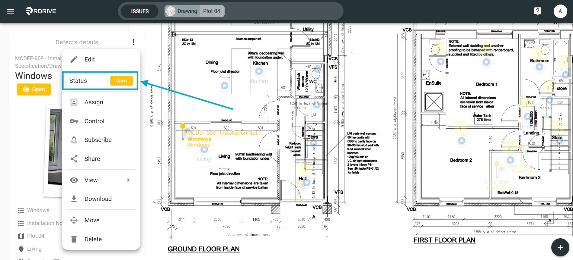 How do I update the status of an issue/defect/record?