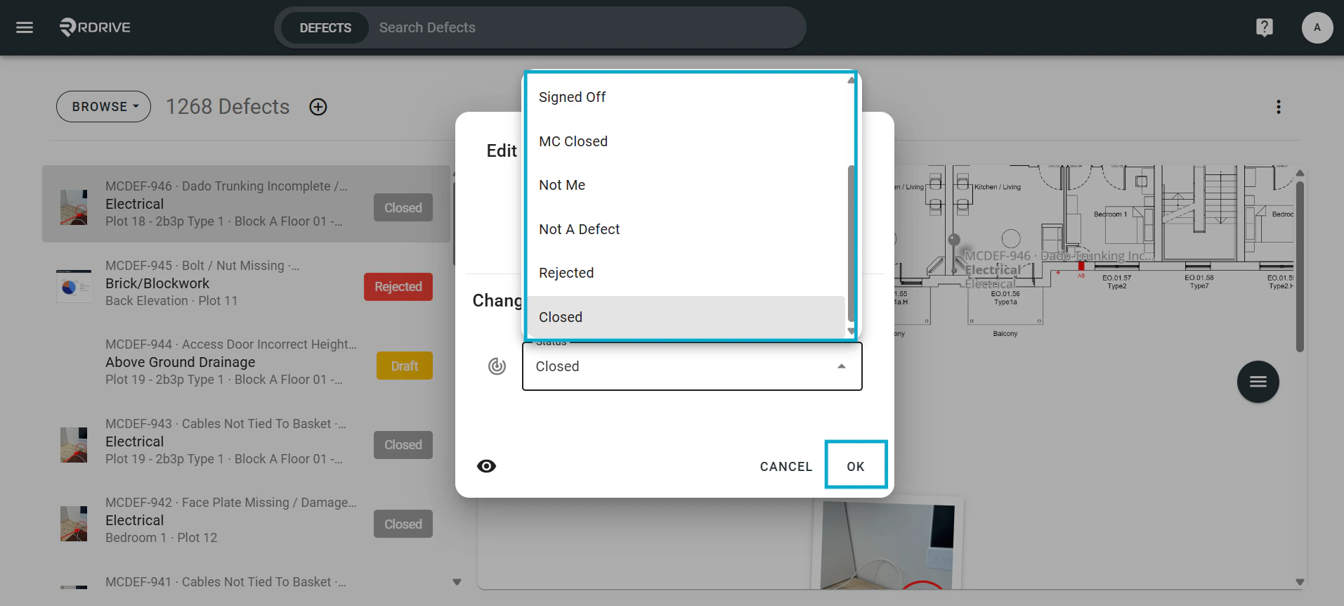 How do I update the status of an issue/defect/record?