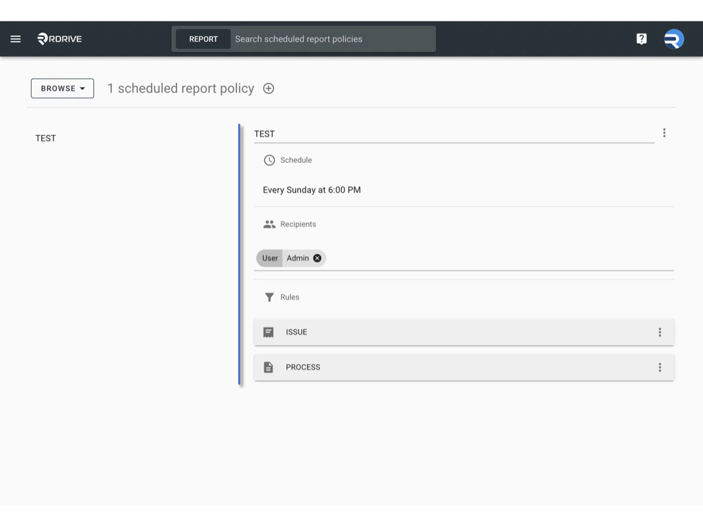 Managing Scheduled Report Policies in RDrive
