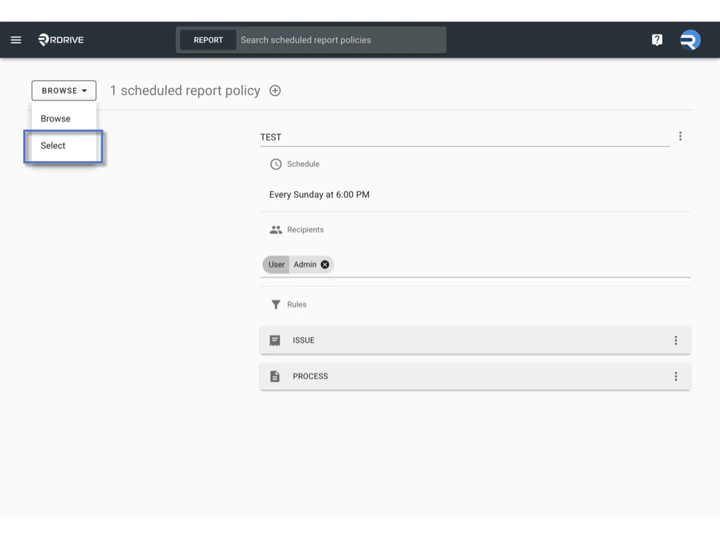 Managing Scheduled Report Policies in RDrive