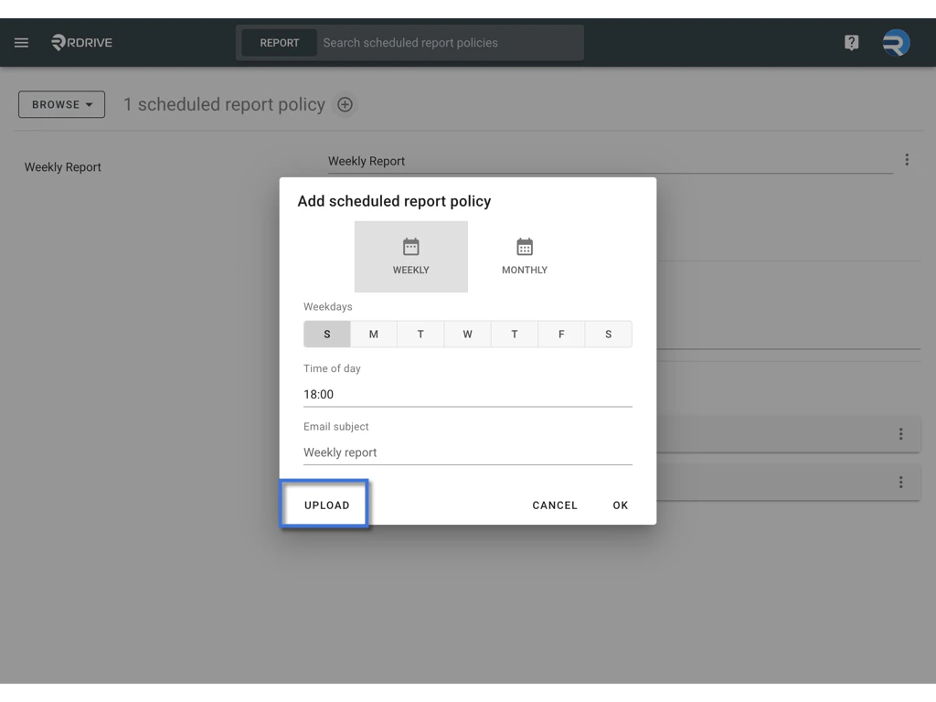 Managing Scheduled Report Policies in RDrive