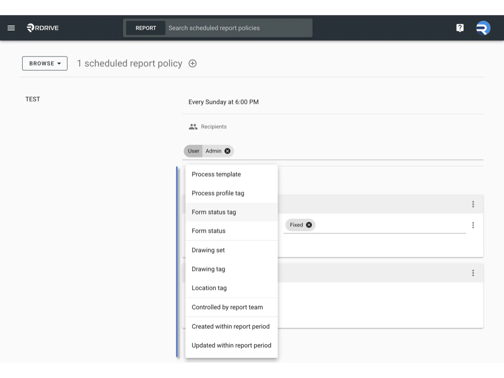 Managing Scheduled Report Policies in RDrive