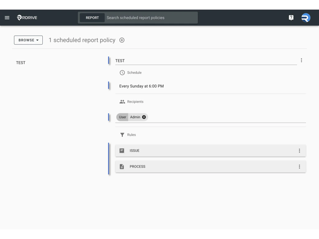 Managing Scheduled Report Policies in RDrive