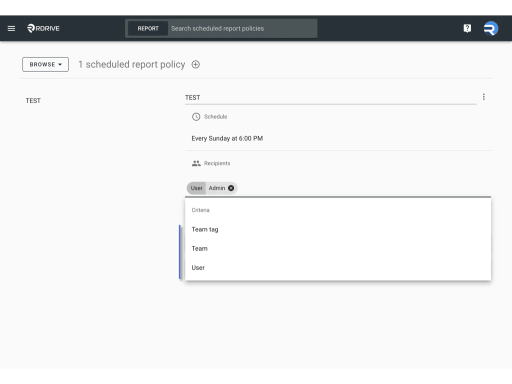 Managing Scheduled Report Policies in RDrive