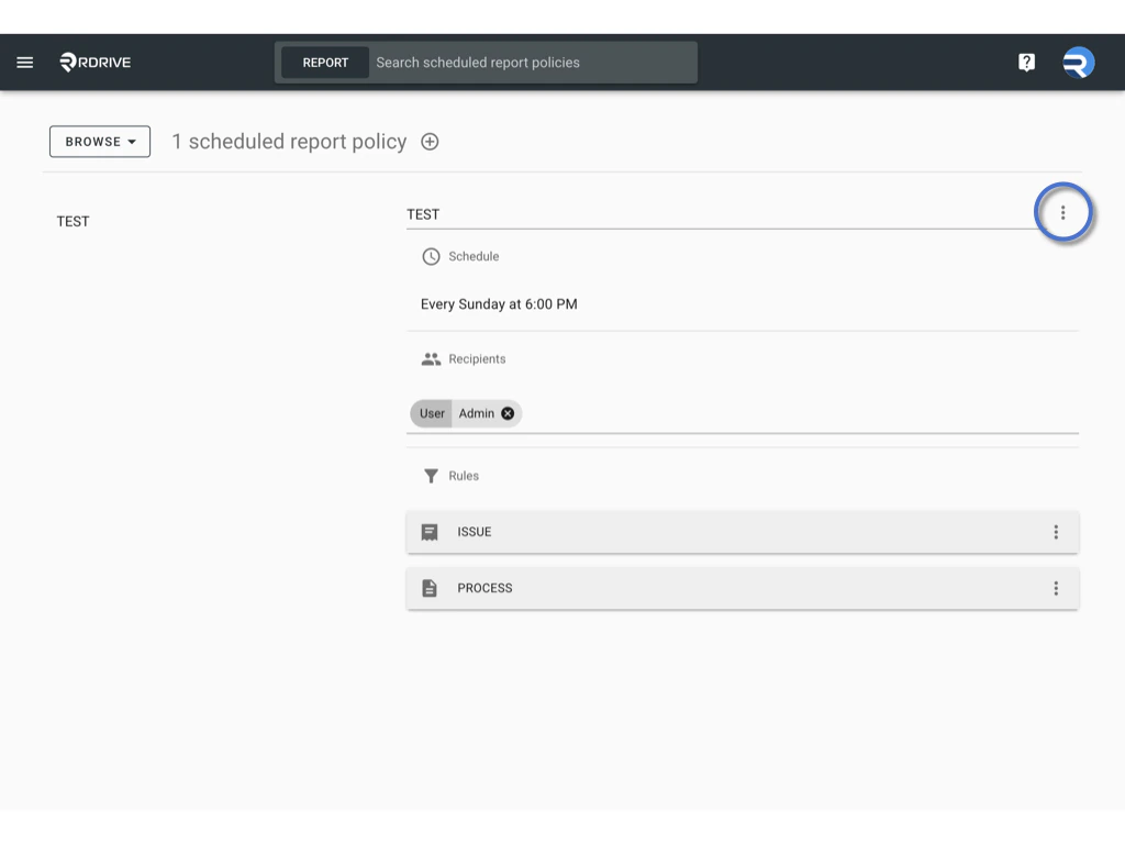Managing Scheduled Report Policies in RDrive