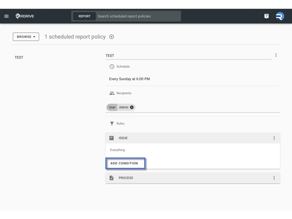 Managing Scheduled Report Policies in RDrive