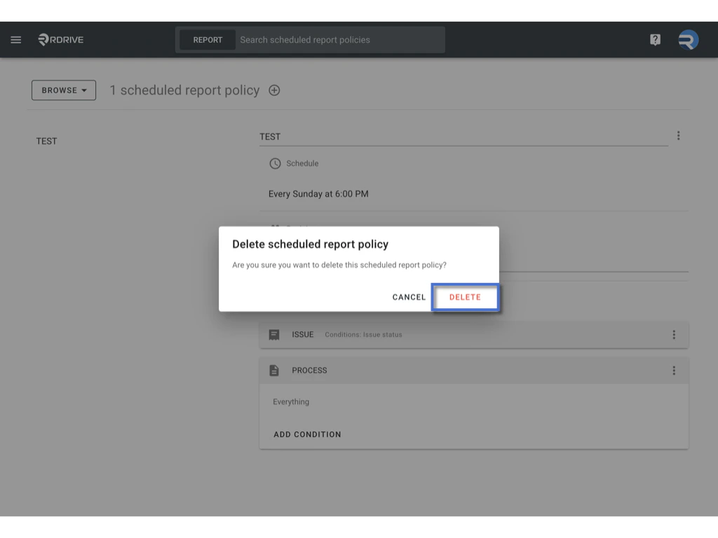 Managing Scheduled Report Policies in RDrive