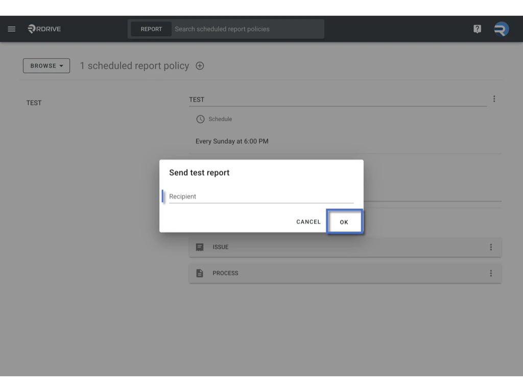 Managing Scheduled Report Policies in RDrive