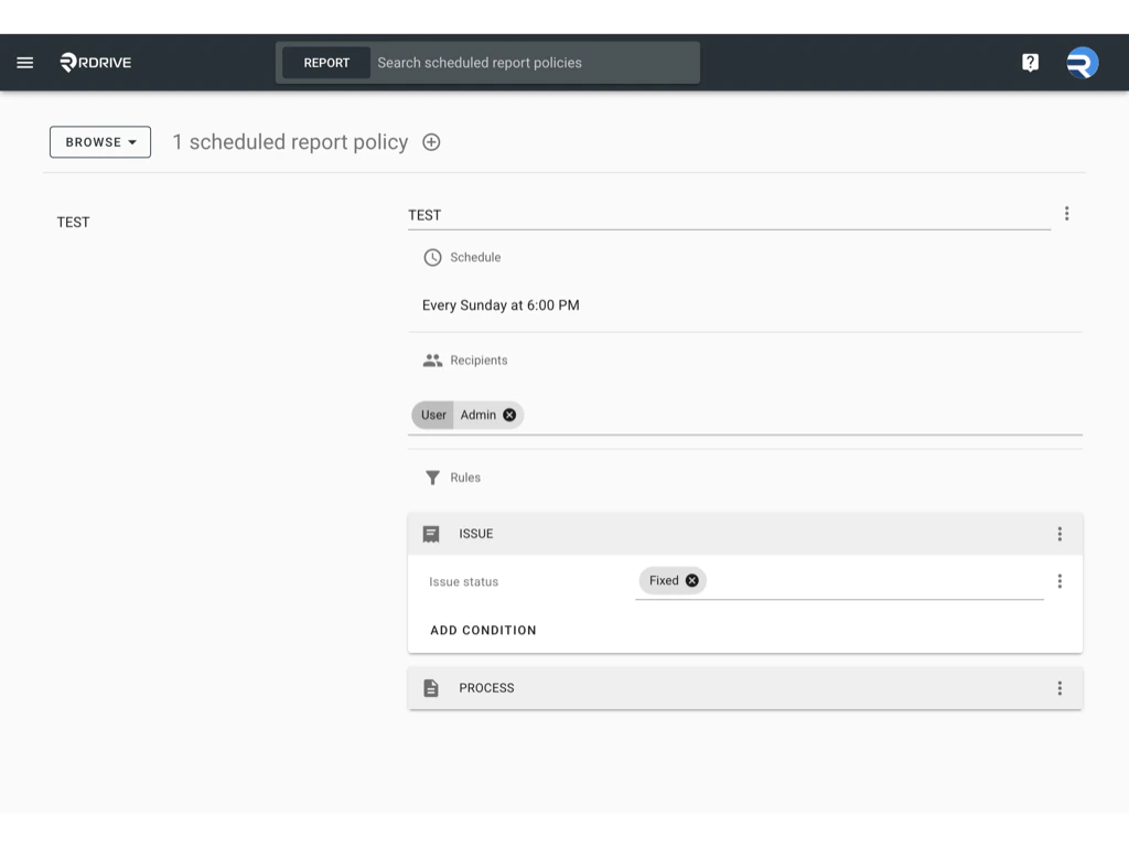 Managing Scheduled Report Policies in RDrive