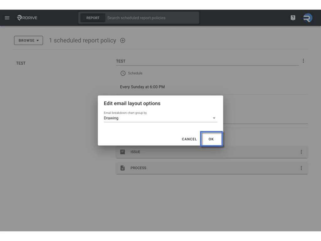 Managing Scheduled Report Policies in RDrive