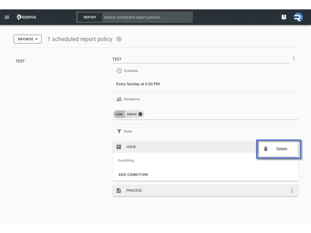 Managing Scheduled Report Policies in RDrive