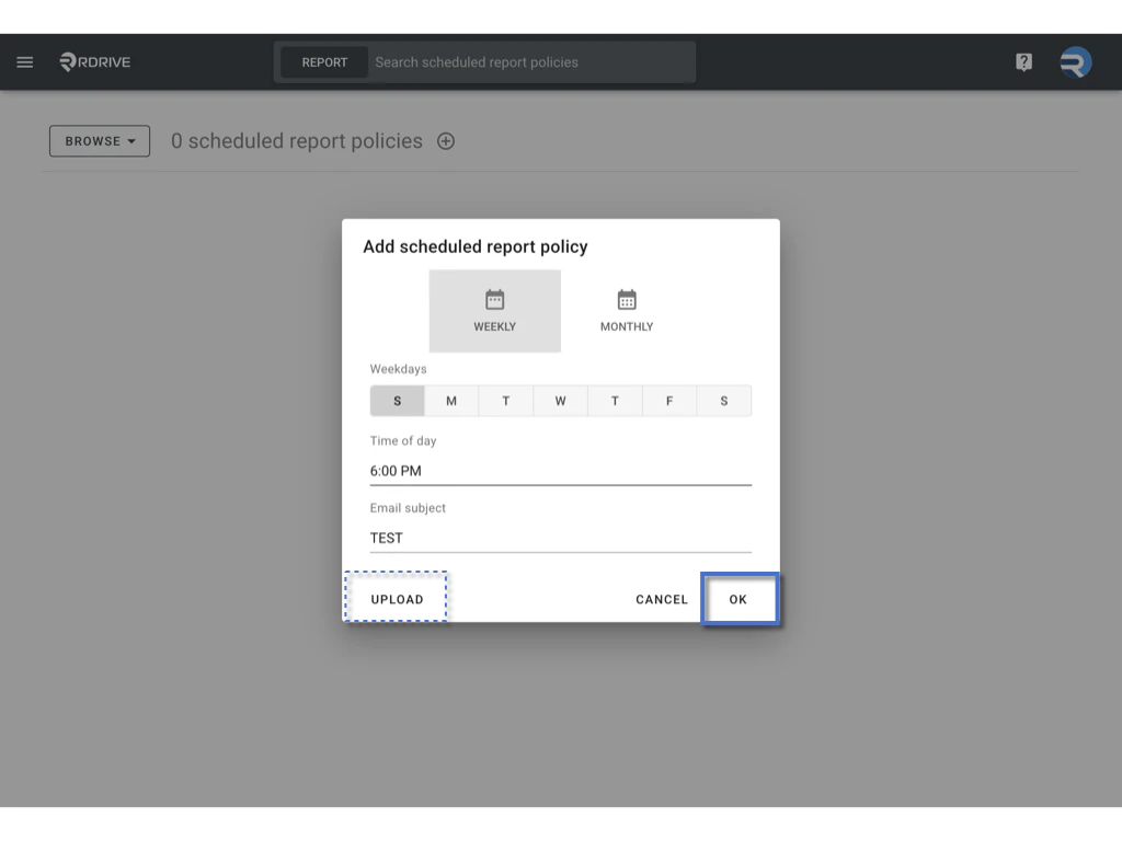 Managing Scheduled Report Policies in RDrive