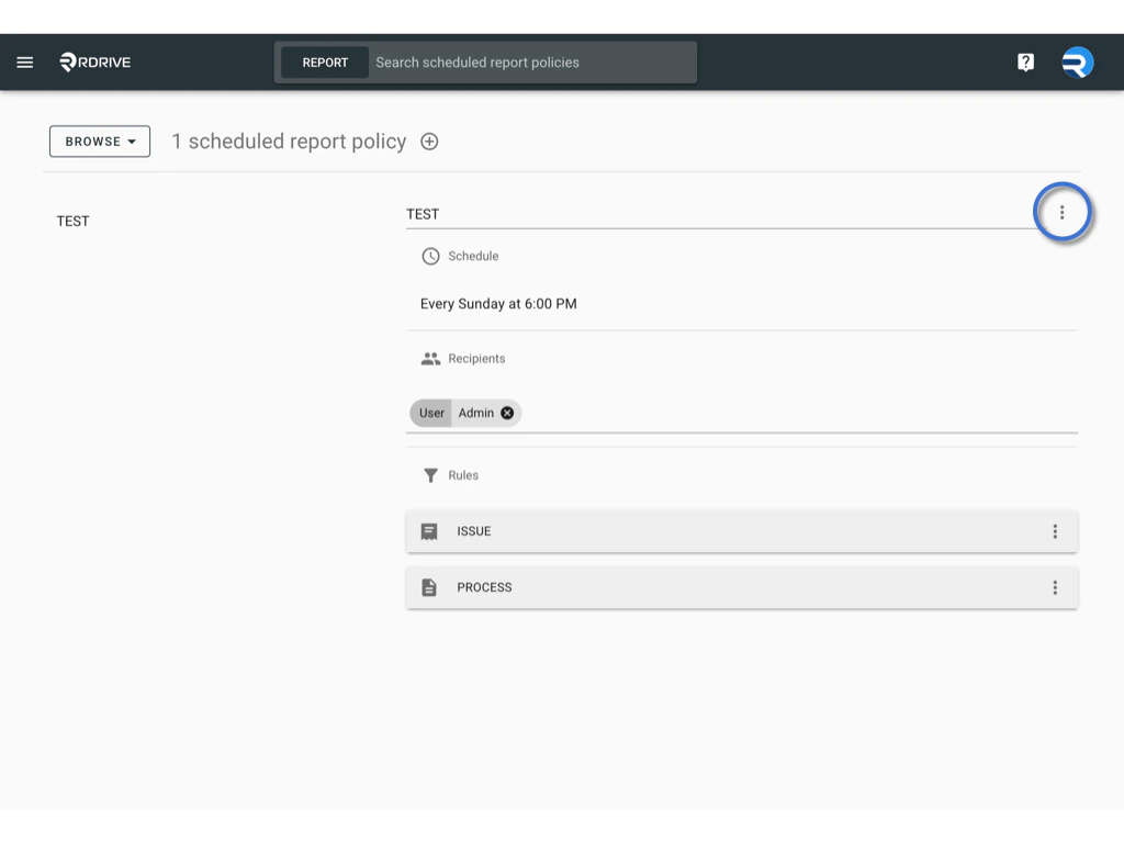 Managing Scheduled Report Policies in RDrive