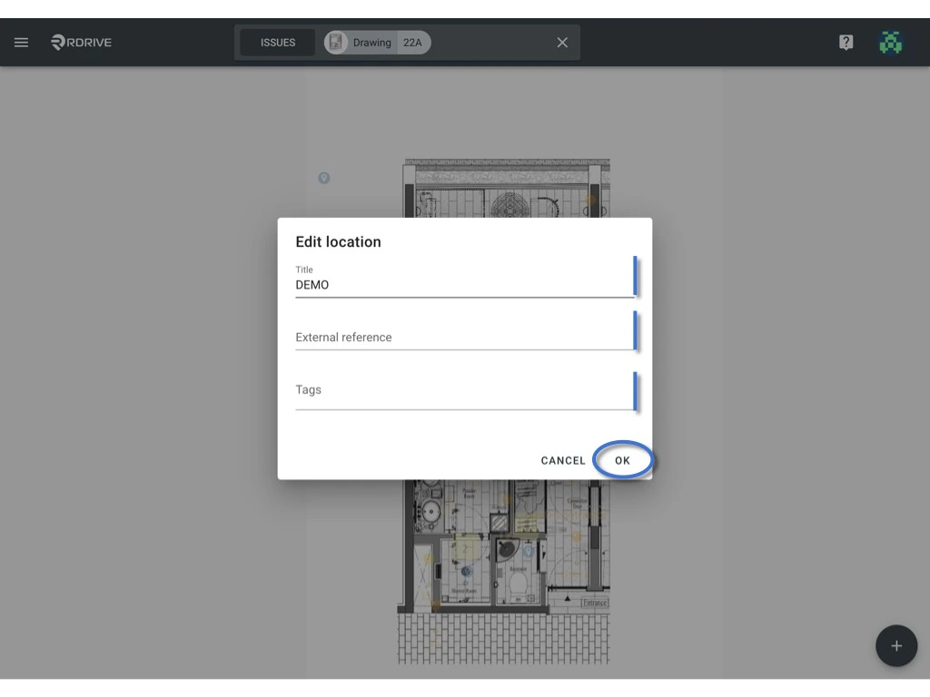 Location pin on the drawing