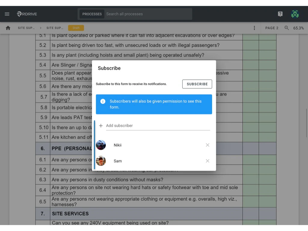 How do I Subscribe others to a Process/Checklist Form?