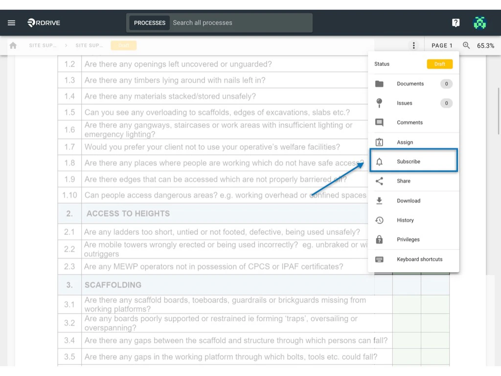 How do I Subscribe others to a Process/Checklist Form?