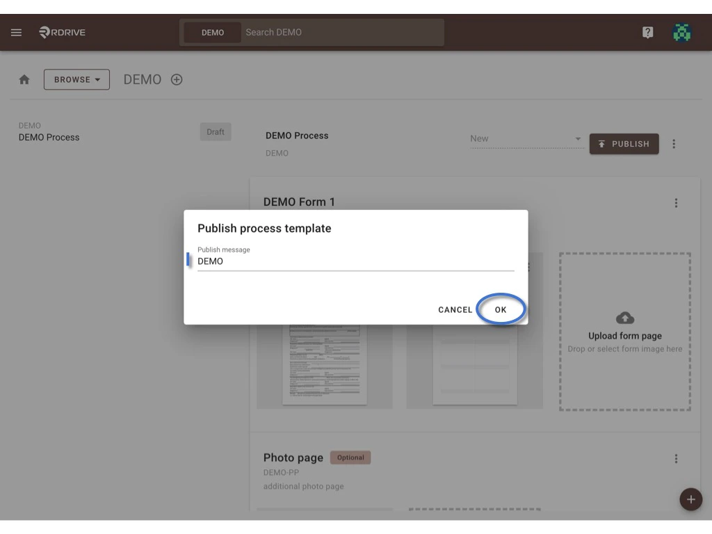 Create a process template with form
