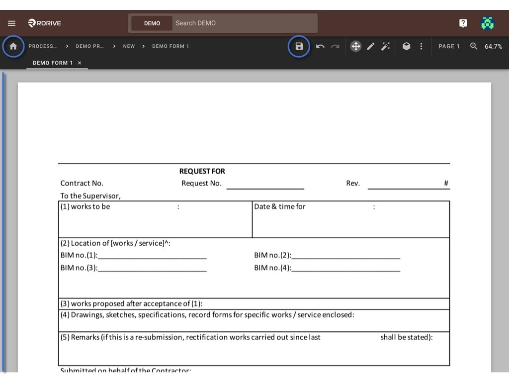 Create a process template with form