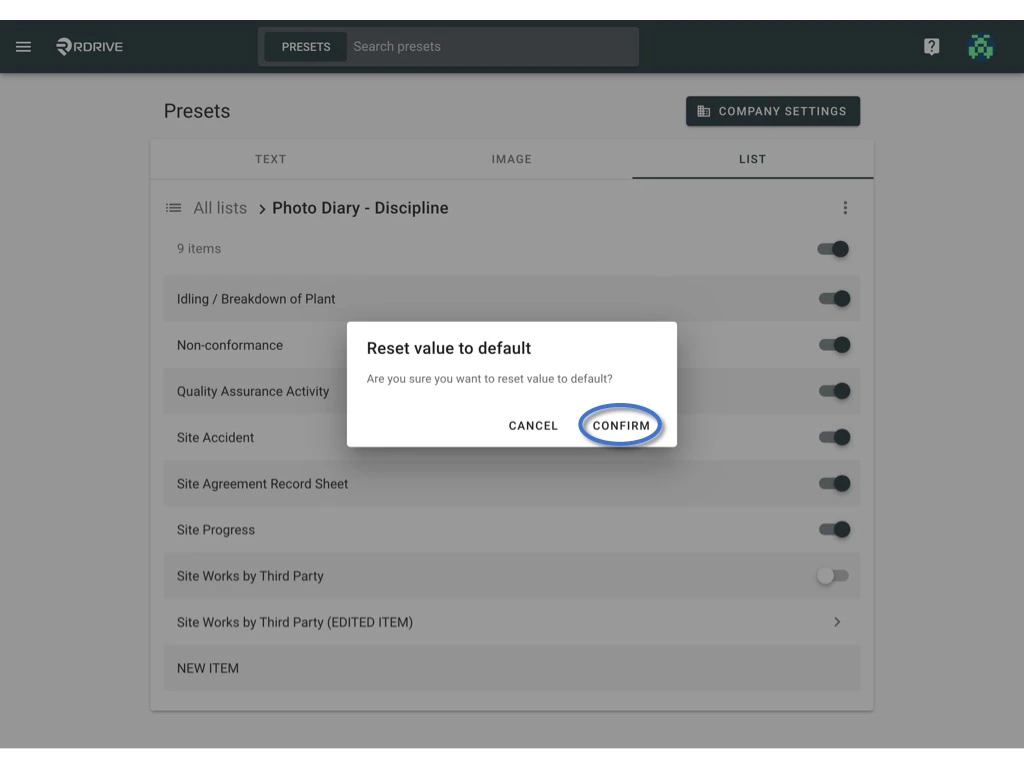How to edit the items of a preset list?