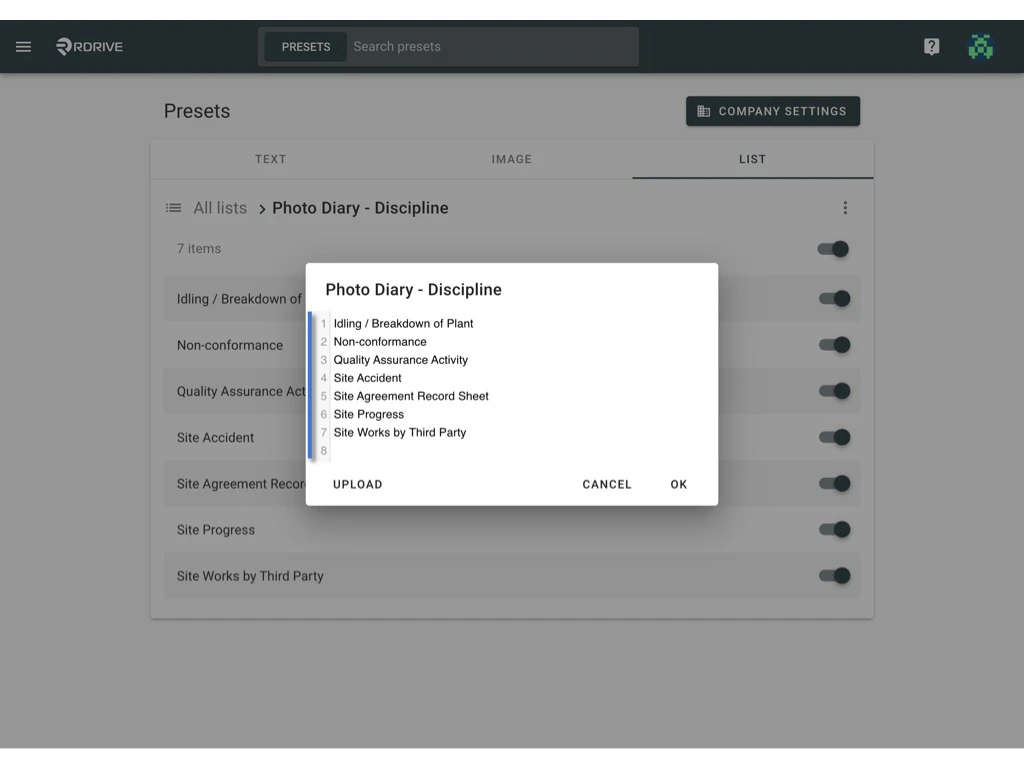 How to edit the items of a preset list?