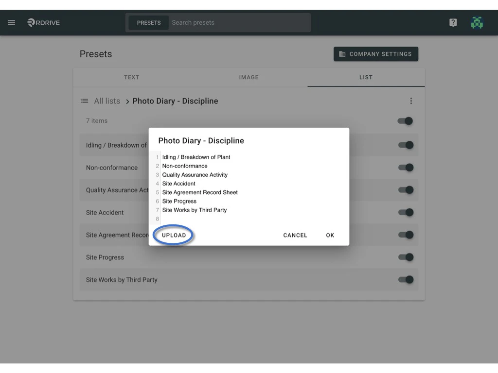How to edit the items of a preset list?