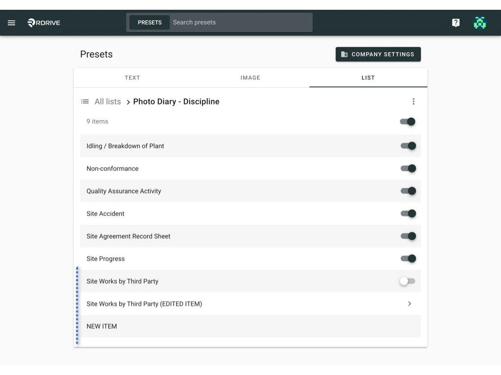 How to edit the items of a preset list?