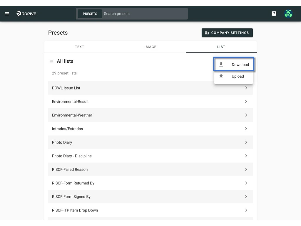How to edit the items of a preset list?