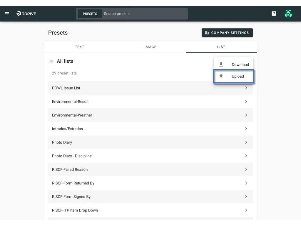 How to edit the items of a preset list?