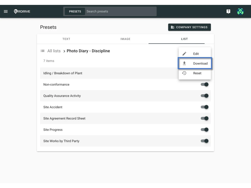 How to edit the items of a preset list?