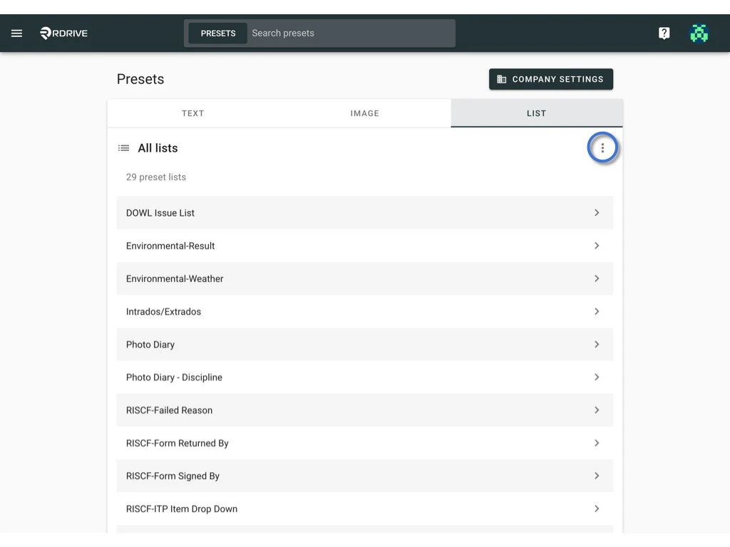 How to edit the items of a preset list?