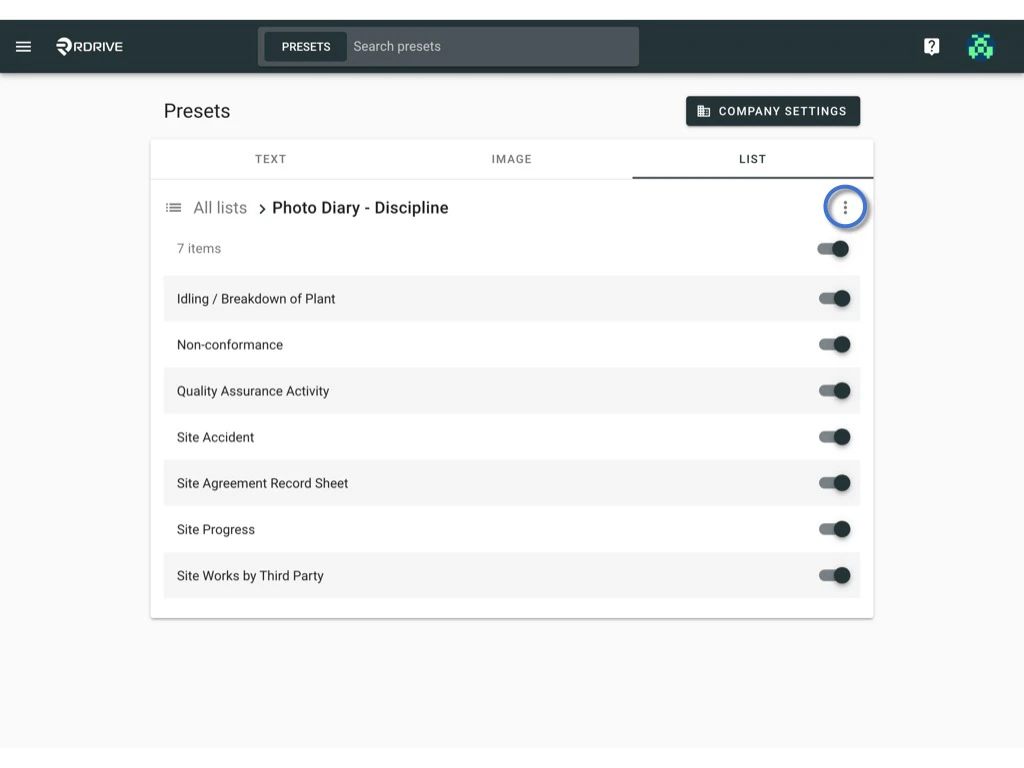How to edit the items of a preset list?