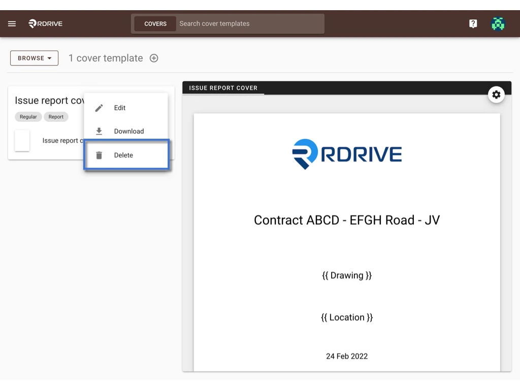 Manage the cover templates