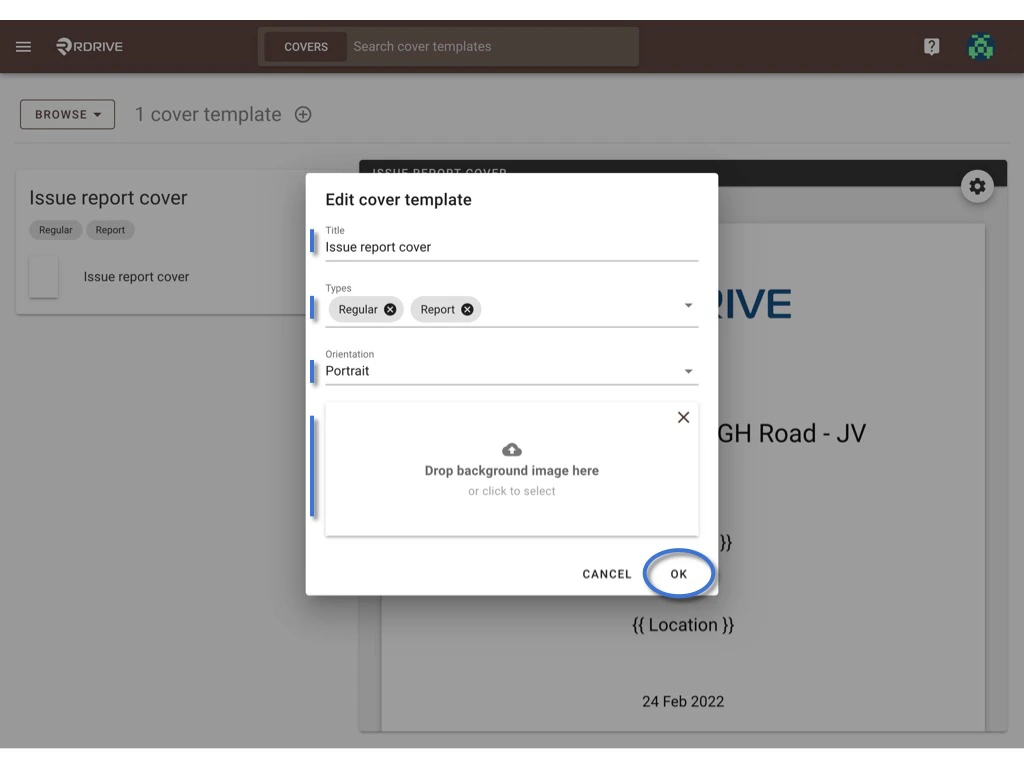 Manage the cover templates