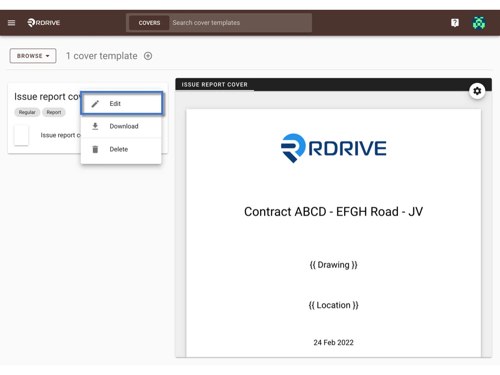 Manage the cover templates
