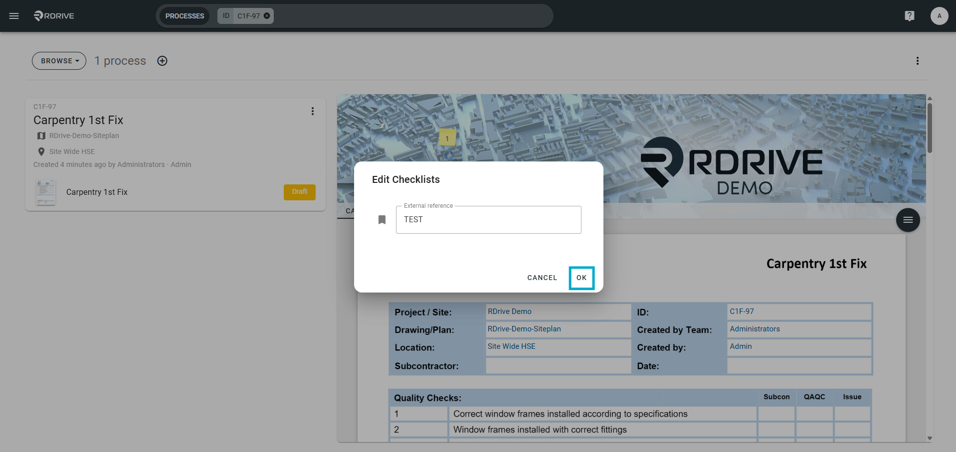 Updating the External Reference of a Process