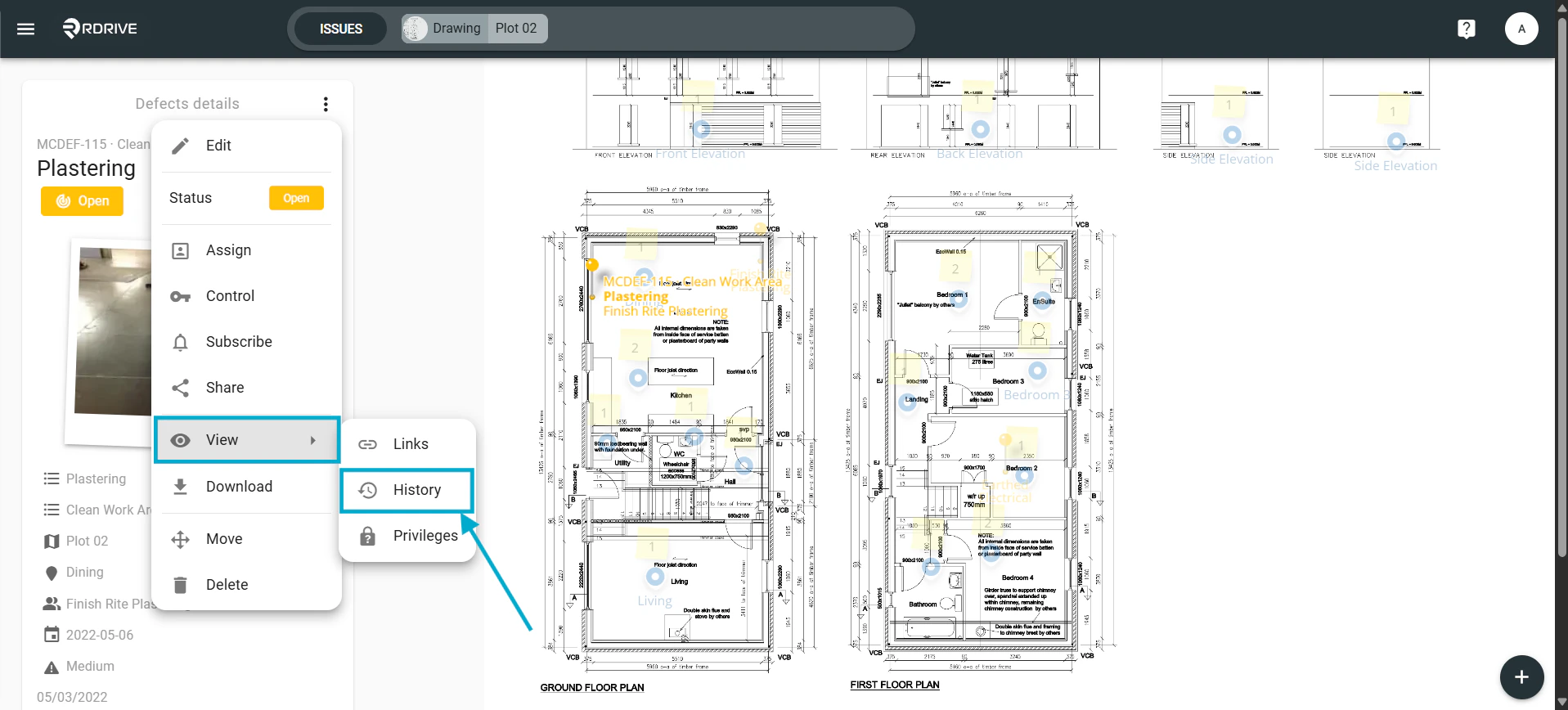 How do I view issue/defect/record history?