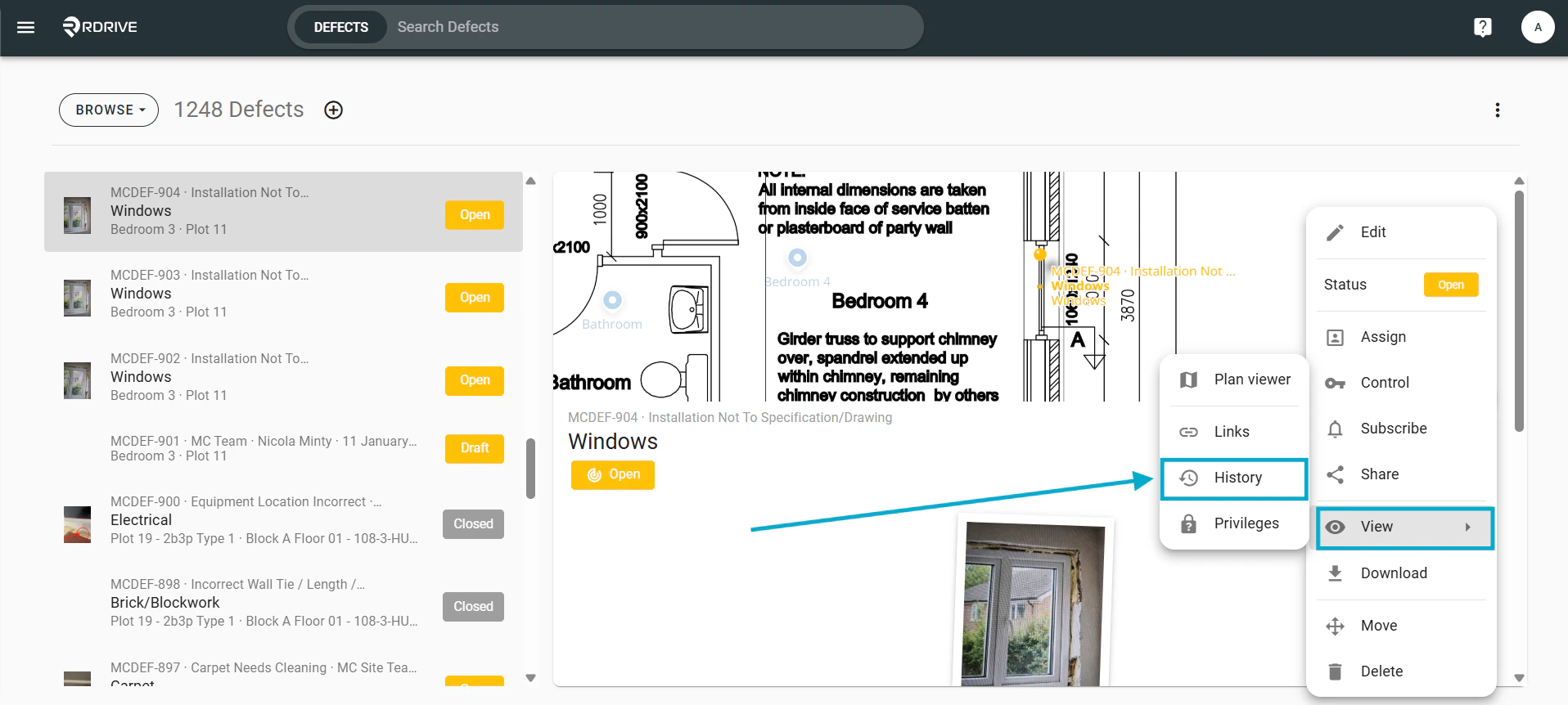 How do I view issue/defect/record history?
