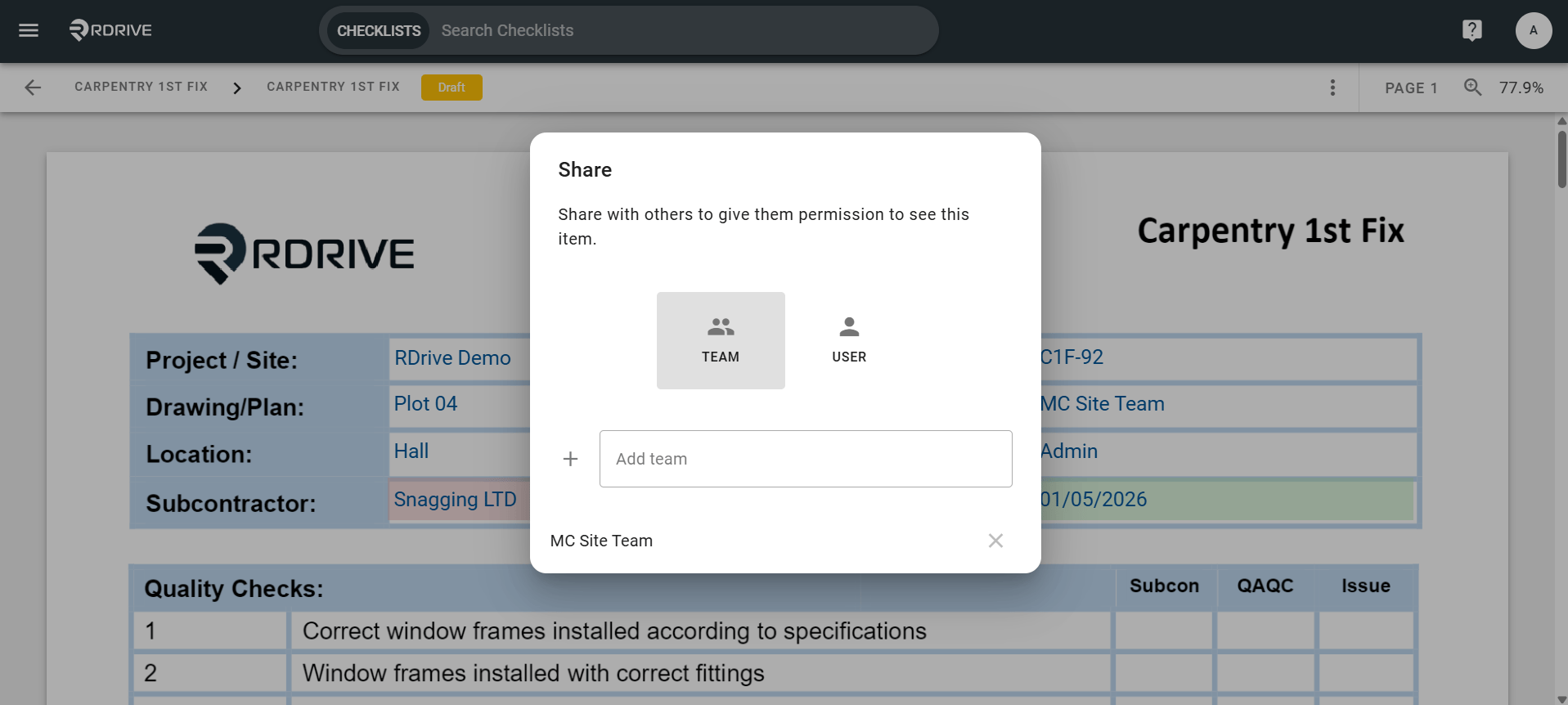 How to share a Process/Checklist with other users?