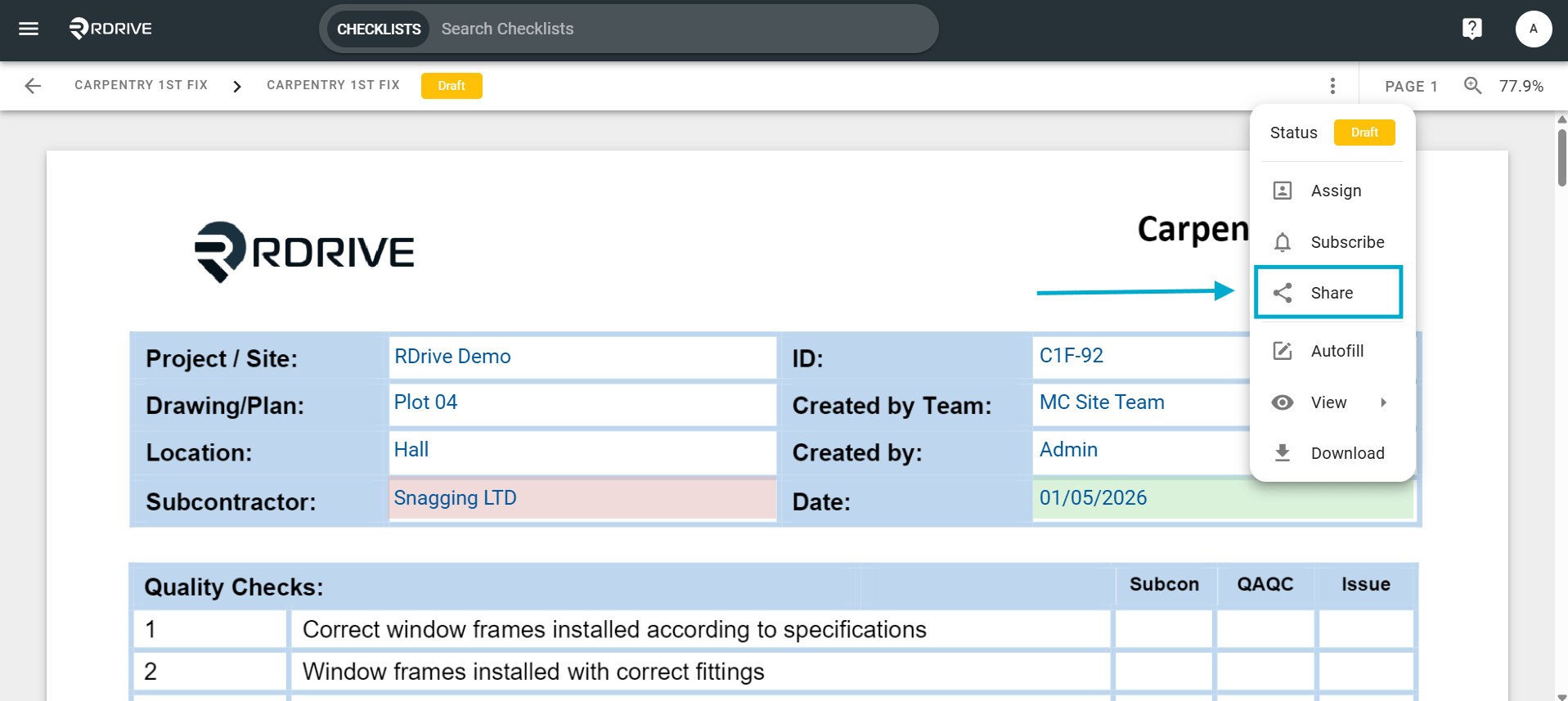 How to share a Process/Checklist with other users?
