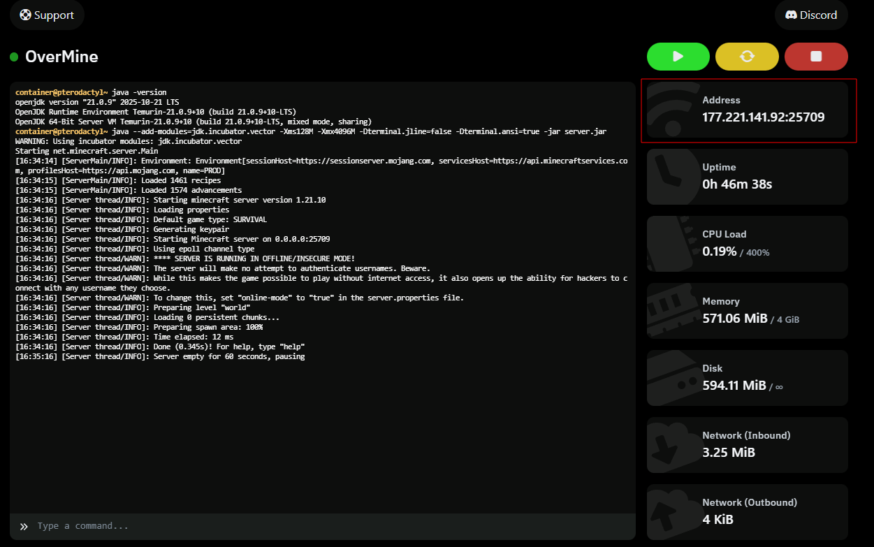 Ubicación de la IP y el puerto del servidor
