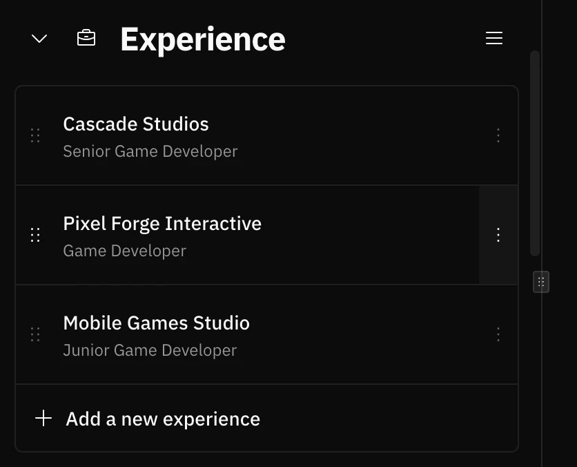 Screenshot of the left sidebar with an expanded section containing multiple items