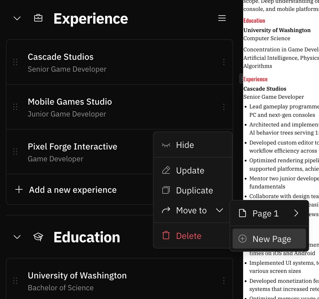 Screenshot of the 'Move to' submenu with destination options