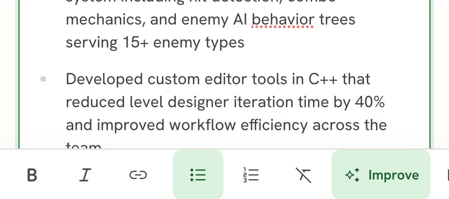 A description being edited on a phone, with the formatting toolbar pinned to the bottom of the screen