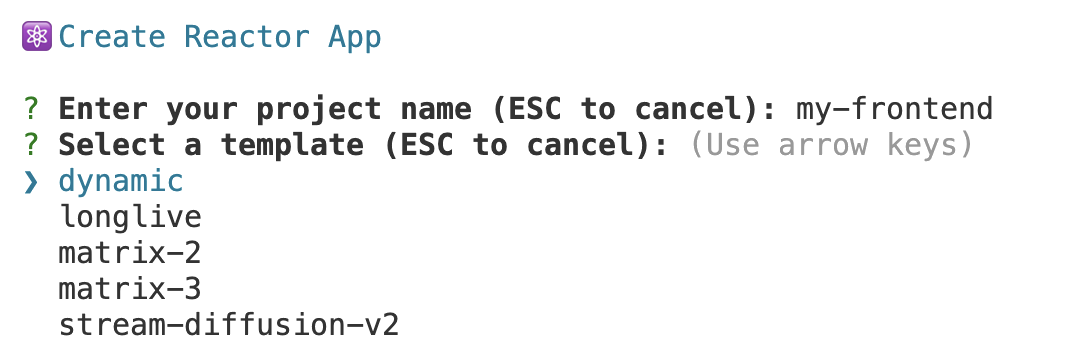 Interactive CLI for creating a new Reactor app
