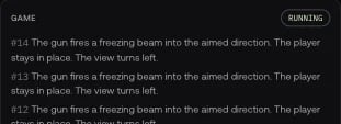 The game status panel with the latest events