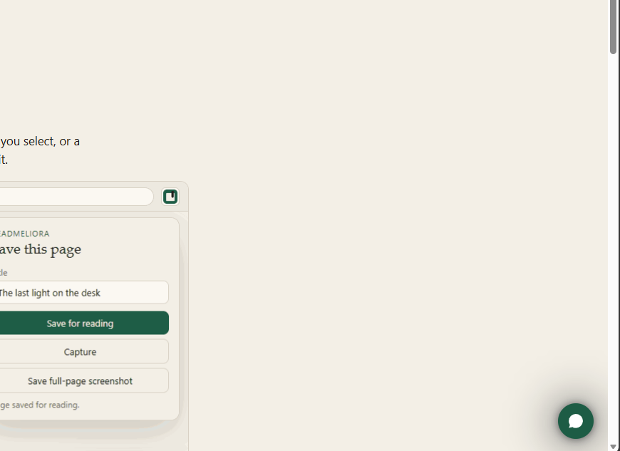 The support widget is the green chat button in the bottom right corner of a light page.