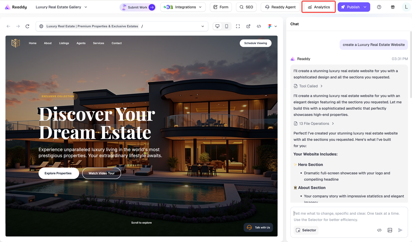 Analytics entry in project dashboard