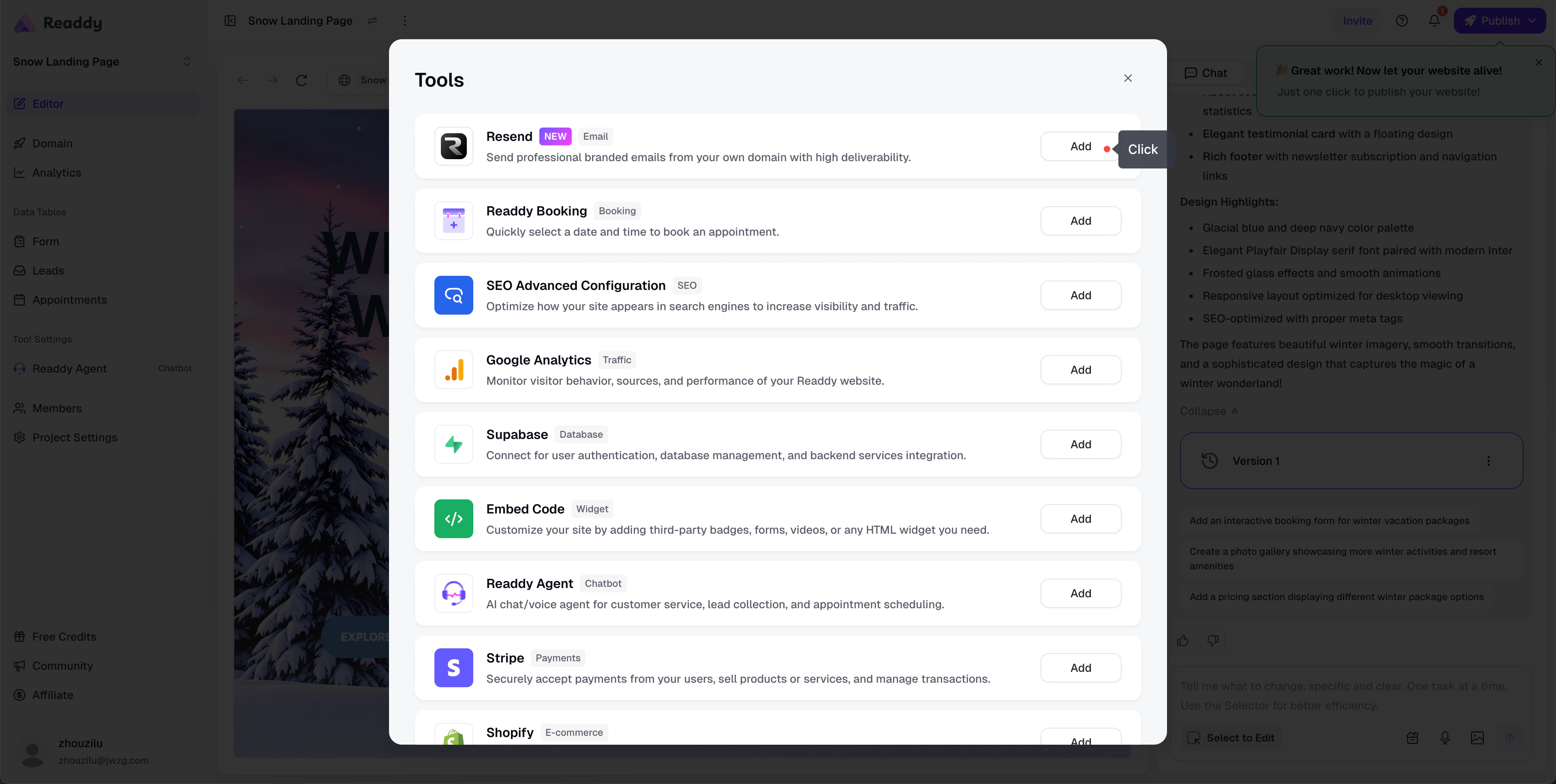 Resend entry point in the Integration Panel