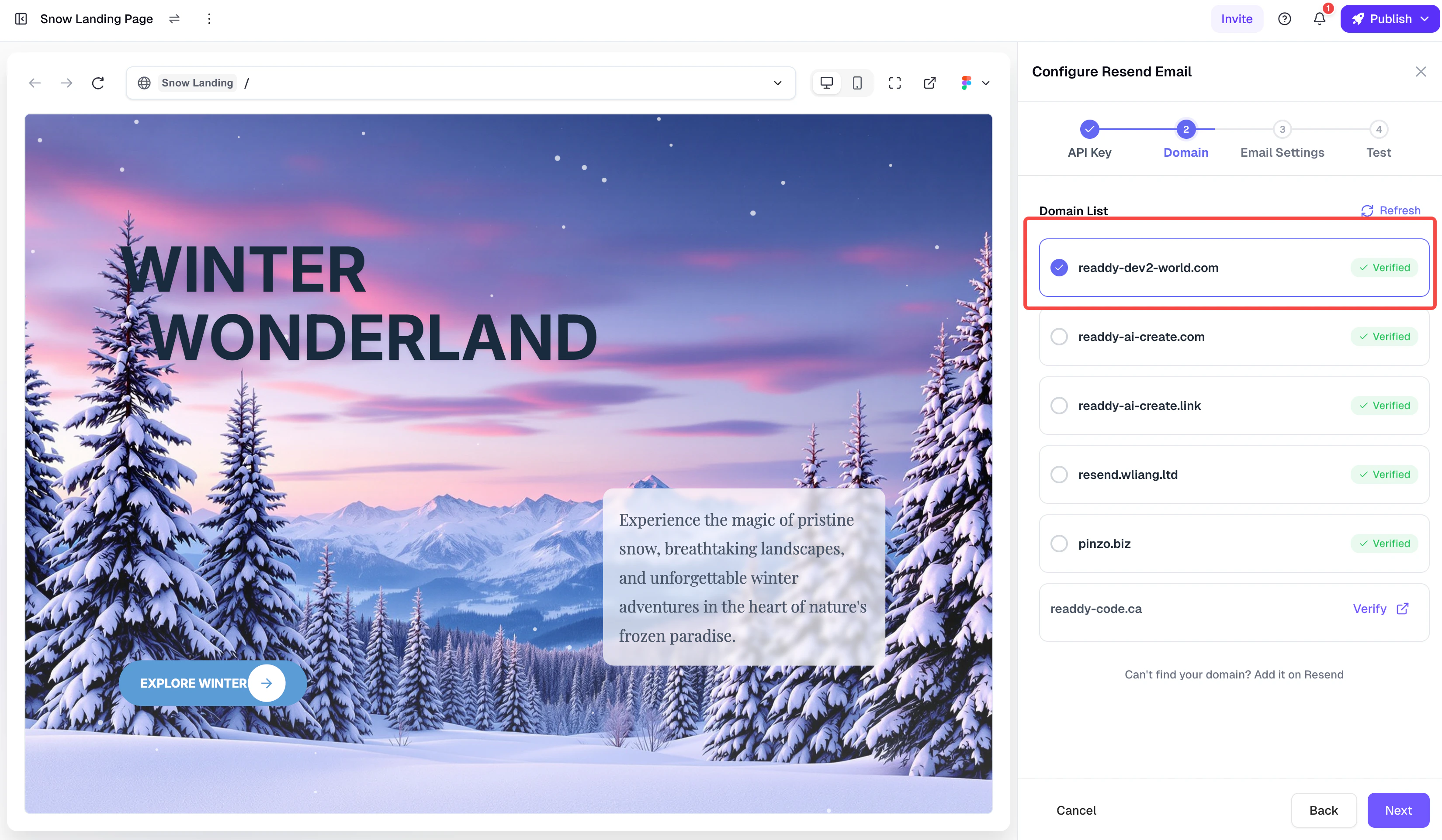 Domain verified in Readdy